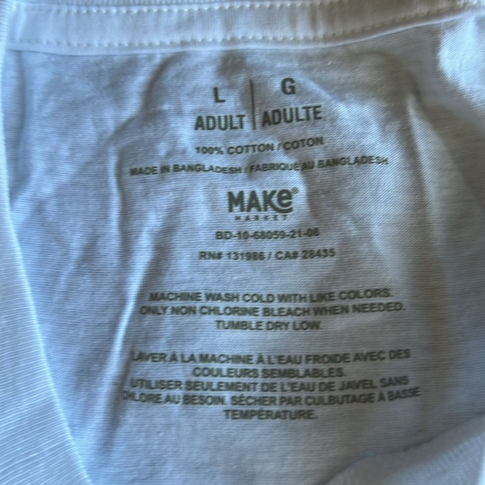 T-Shirt - White Large Crew Neck New With Tags 💯 Cotton Unisex Short Sleeves - Picture 4 of 6